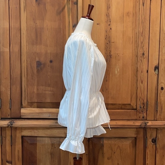 J. Crew Peasant Tulip Cuff Tie Waist Button down Blouse Sz. L - Picture 6 of 16